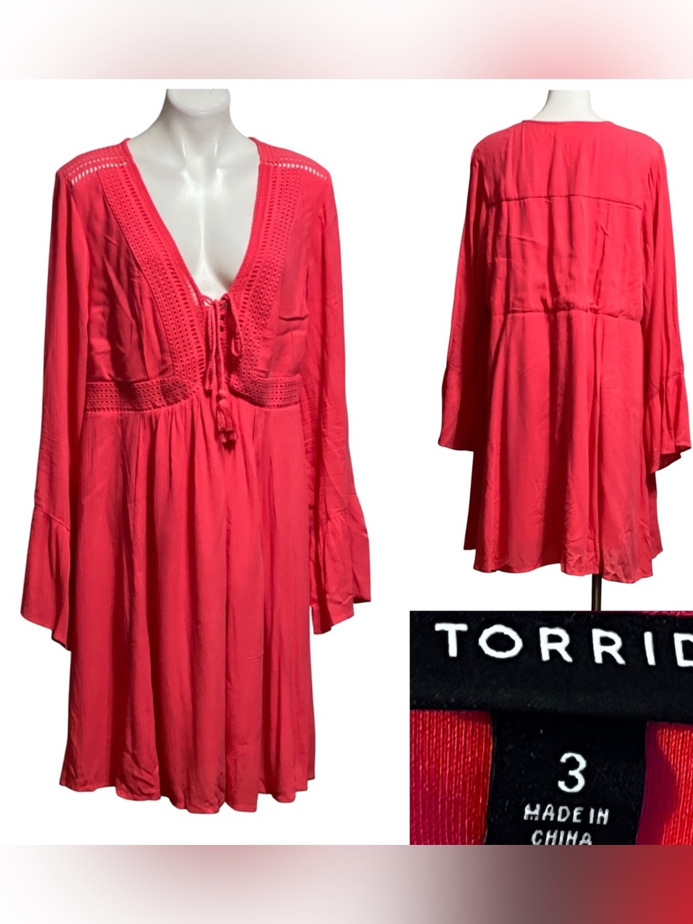 Torrid Coral Red Crochet-Trim Dress